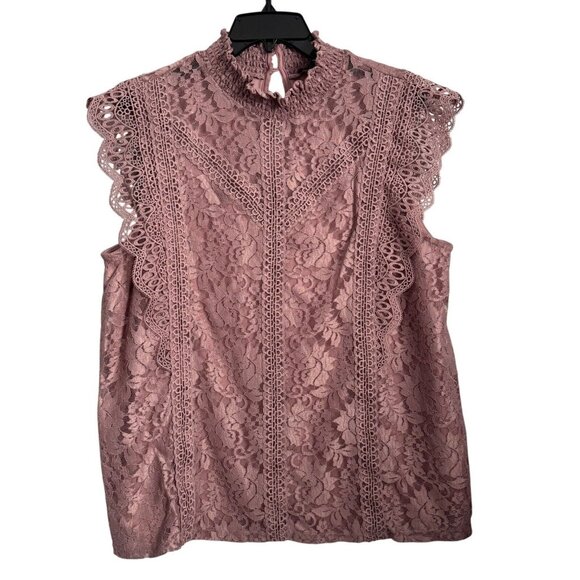 Cable & Gauge Tops - Cable & Gauge Womens XL Sleeveless Lace Top With Ruffled Collar In Mauve blouse